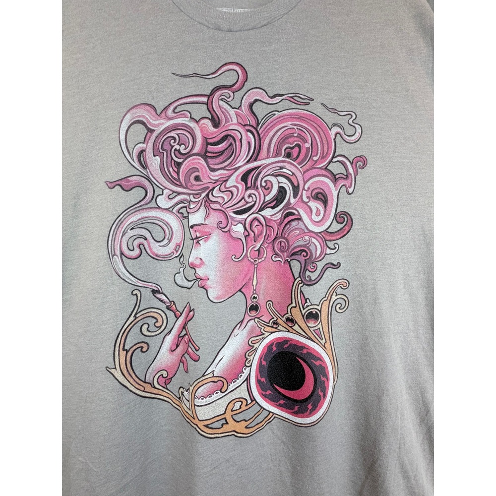 Curbside Art Nouveau Graphic T Shirt Mens XL Gray Pink Fantasy Tattoo Cotton Tee